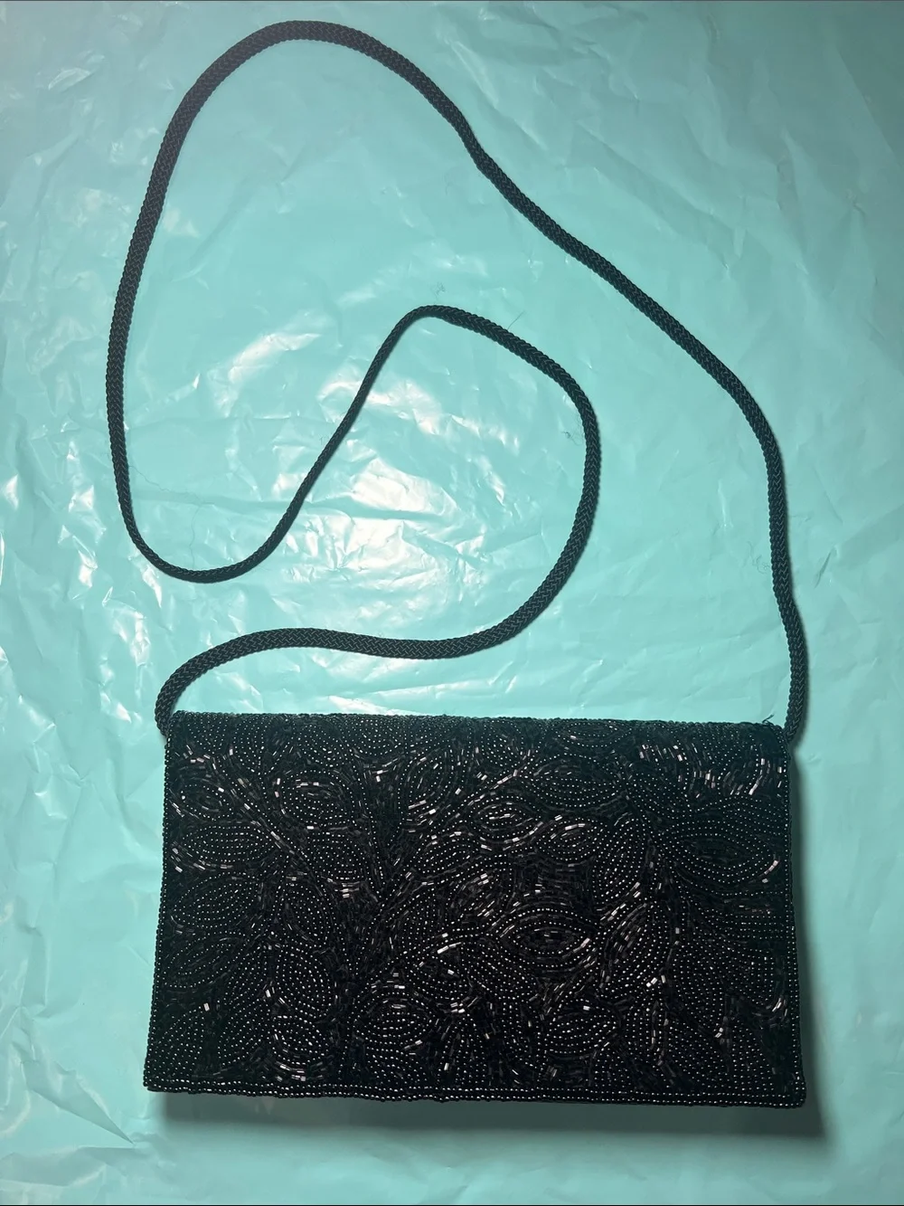 Black Beaded Shoulder Clutch Bag - Unbranded